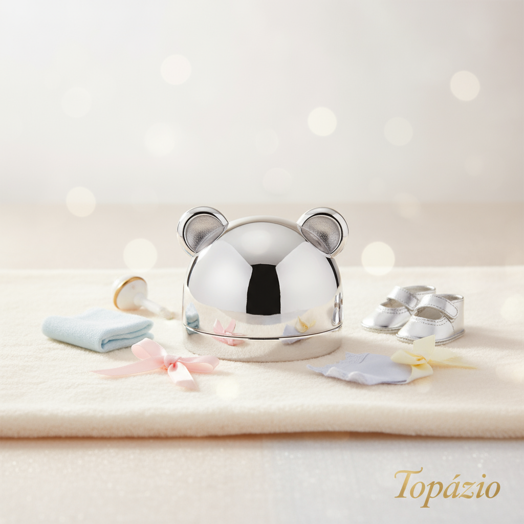 Banner Caixa Lembrança de Bebê Urso Prateada - Topázio