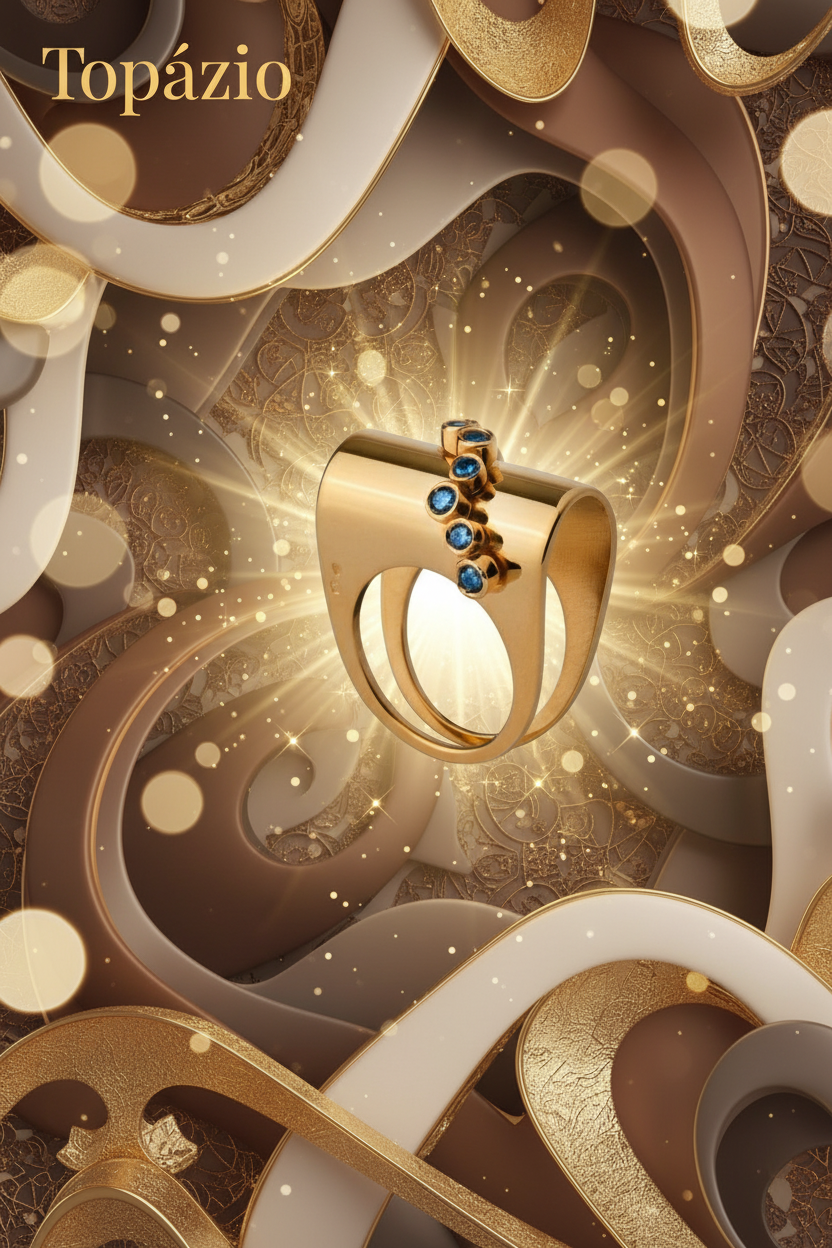 Banner Carmo Joalheiros anel rivière feminino dourado zircónias - Topázio luxuoso