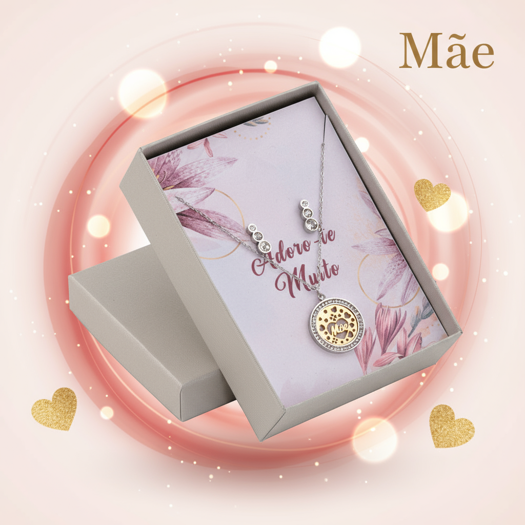 Banner Carmo Joalheiros - conjunto mãe em aço com caixa presente
