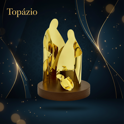 Banner Carmo Joalheiros presépio dourado grande em metal elegante