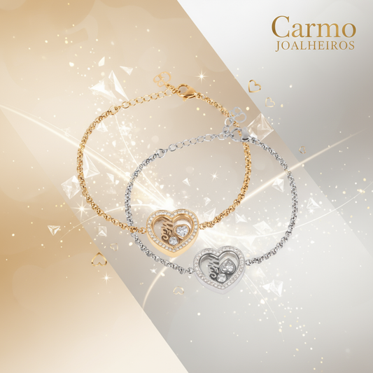 Banner Colar Coração Dourado - Pulseira de Aço Mãe