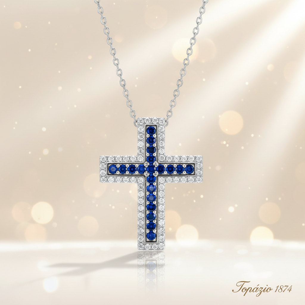 Banner Colar Cruz Safira em Destaque