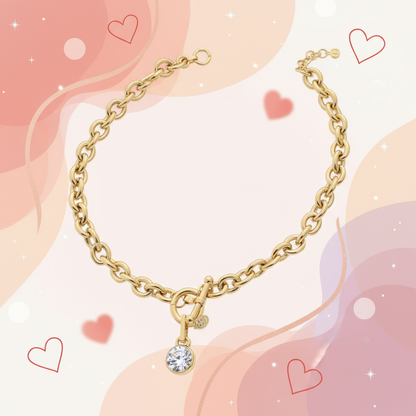 Banner Colar em aço com elos e zircónia