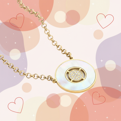 Banner Colar em aço madrepérola e zircónias