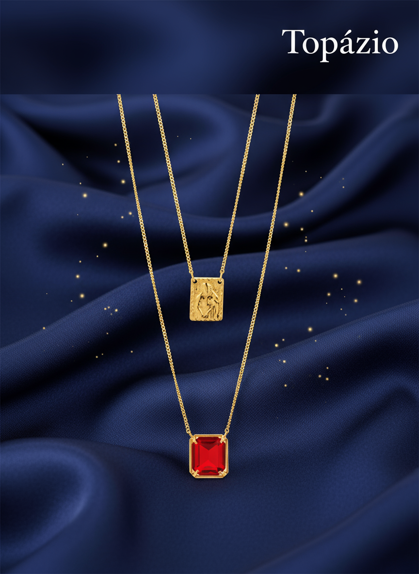 Banner Colar Escapulário com Pedra Colorida - Opção 1 - Topázio