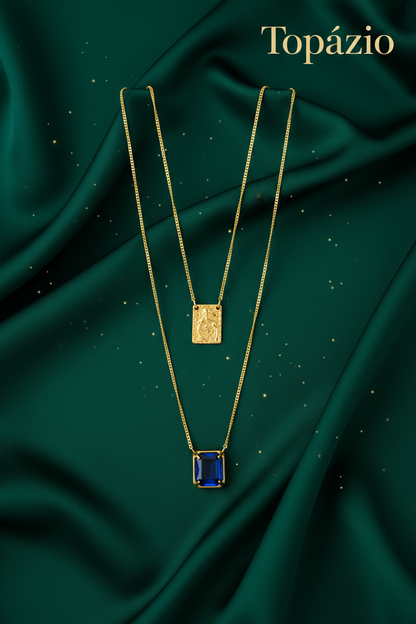 Banner Colar Escapulário com Pedra Colorida - Opção 2 - Topázio