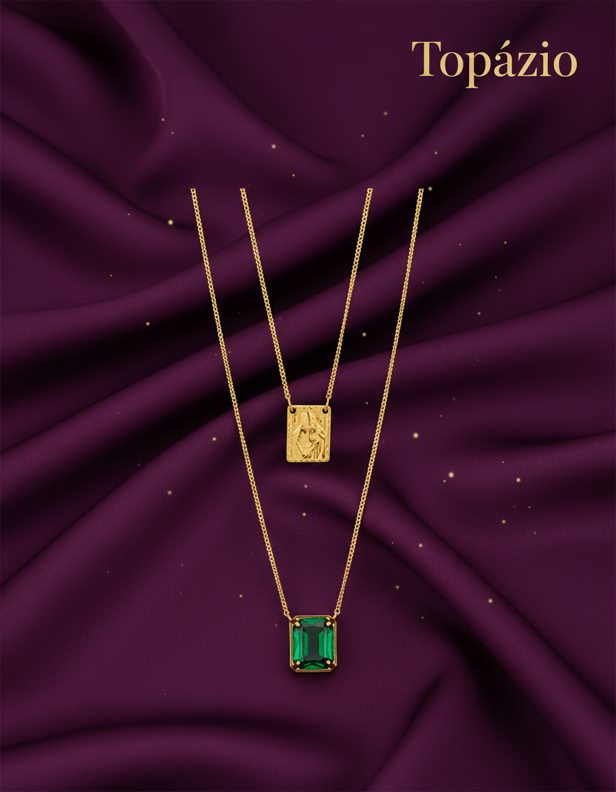 Banner Colar Escapulário com Pedra Colorida - Opção 3 - Topázio