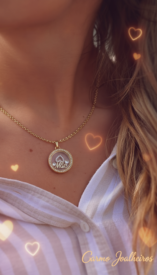 Banner Colar Mãe Aço Inoxidável Zircônias