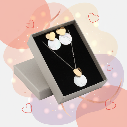 Banner Conjunto de 2 jóias em aço - Coração c/ medalha