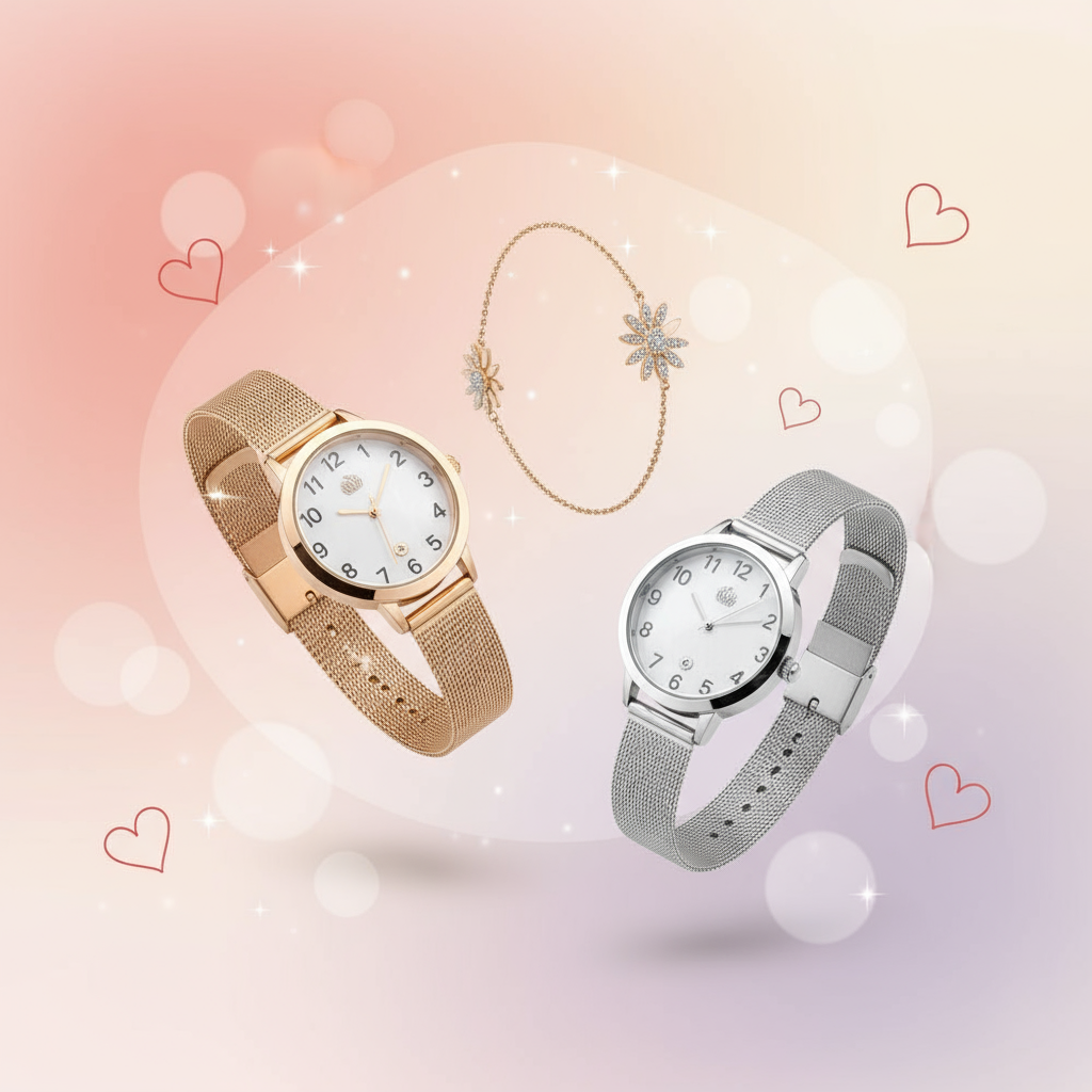 Banner Conjunto de jóias em aço - Gosto Muito de Ti - Flor com Zircónia