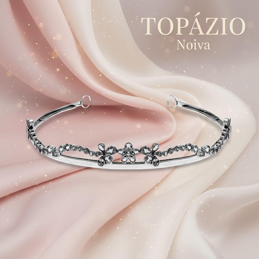 Banner Diadema de flores para noiva em cristais - Noiva - Topázio