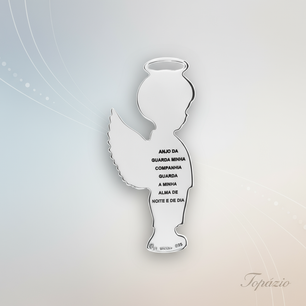Banner Medalha Anjo da Guarda Menino Prata 925 - Topázio