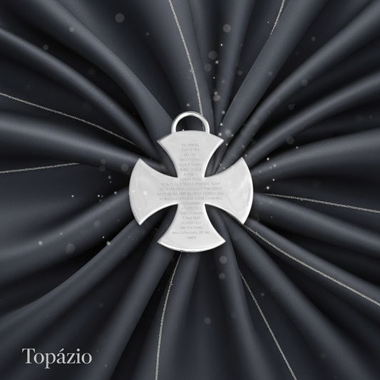 Banner Pingente Cruz de Malta Pai Nosso Topázio - Verso