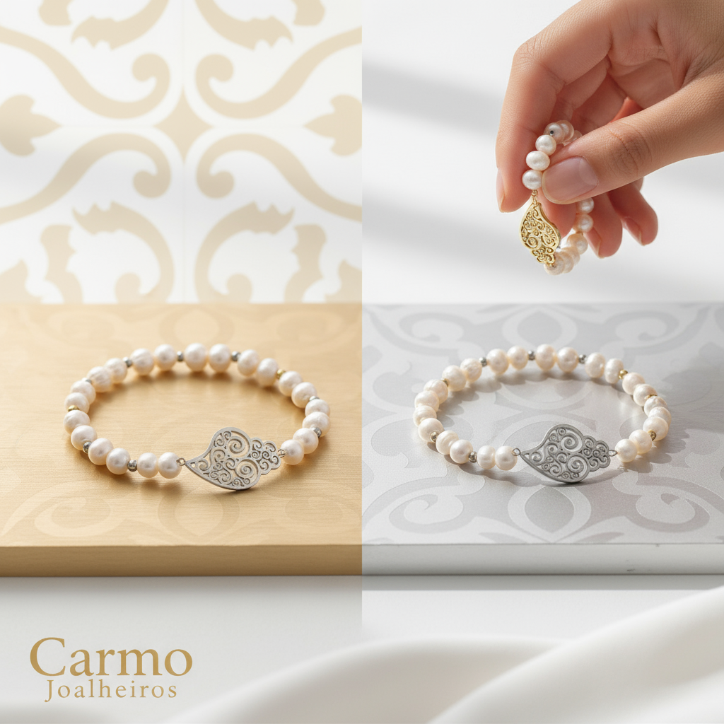 Banner Pulseira de Pérolas com Coração de Viana