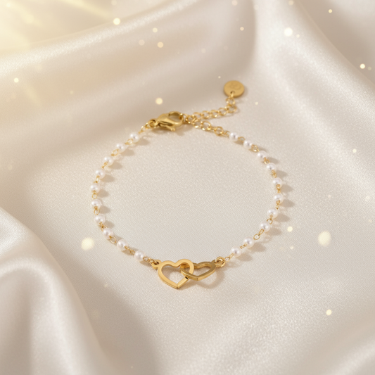 Banner Pulseira em aço pérolas e corações