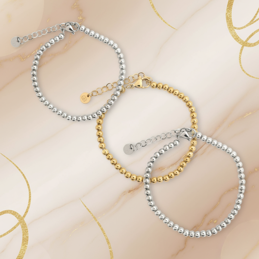 Banner Pulseira Feminina Aço Inoxidável Malha Bolinhas