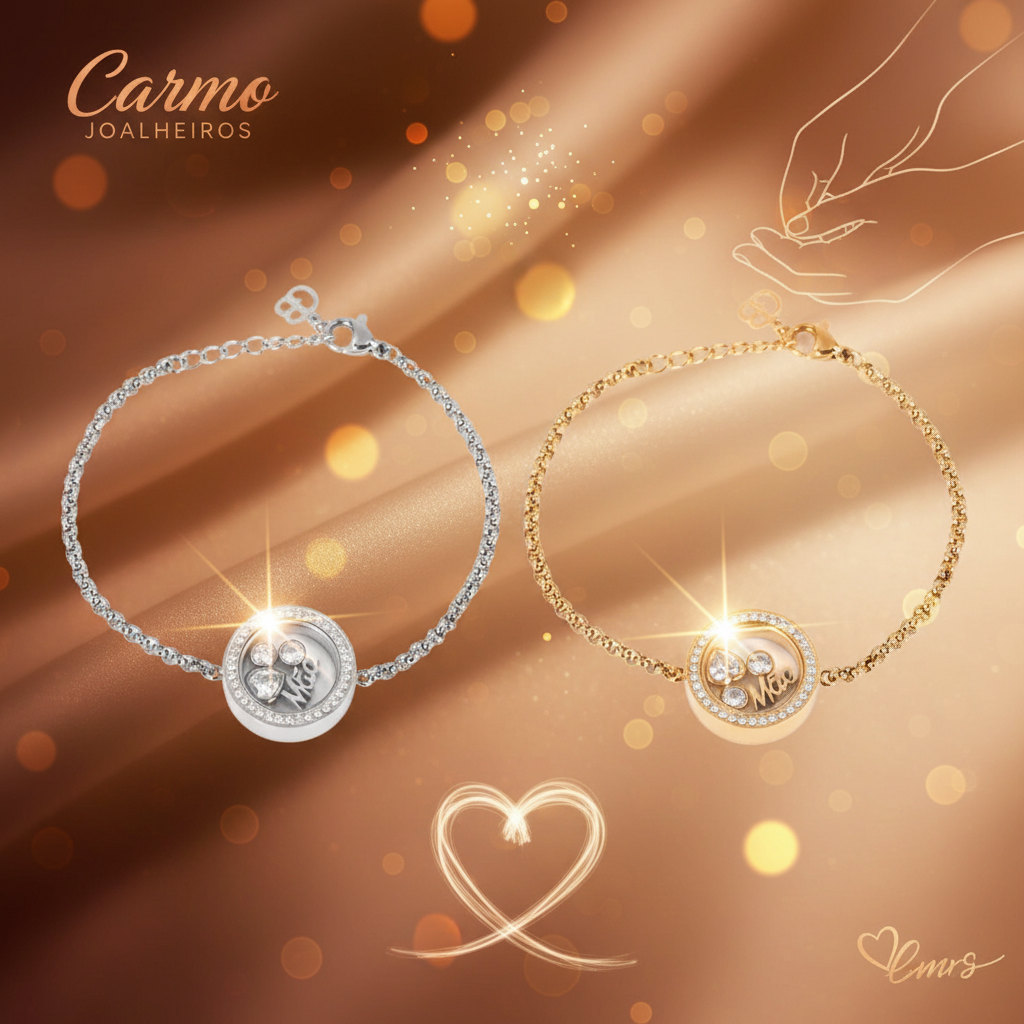 Banner Pulseira Mãe Aço Inox com Cristais