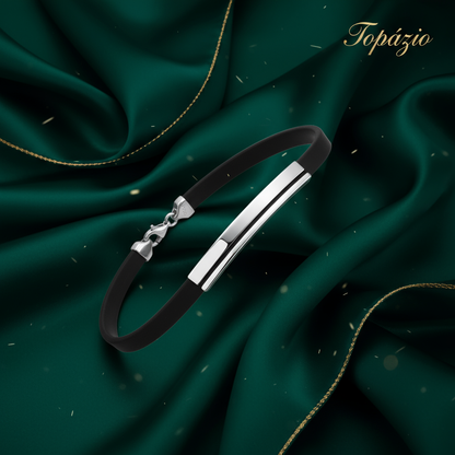Banner Pulseira Masculina Prata Silicone Topázio - Contraste