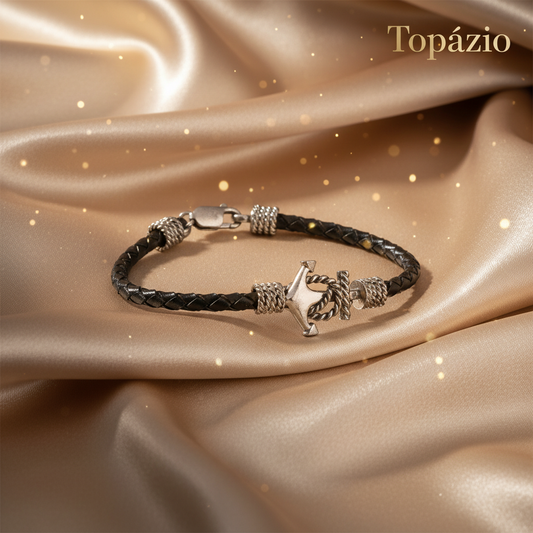 Banner Pulseira Âncora Masculina Prata Topázio
