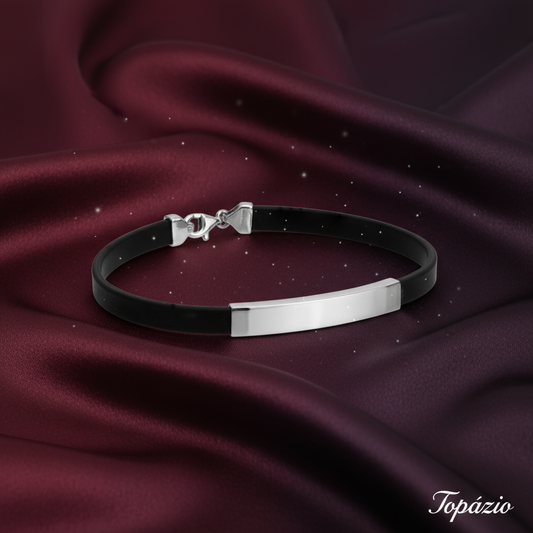 Banner Pulseira Prata Masculina Silicone Topázio