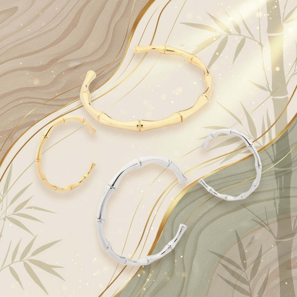 Banner Pulseira Rígida Aço Inoxidável Design Bambu