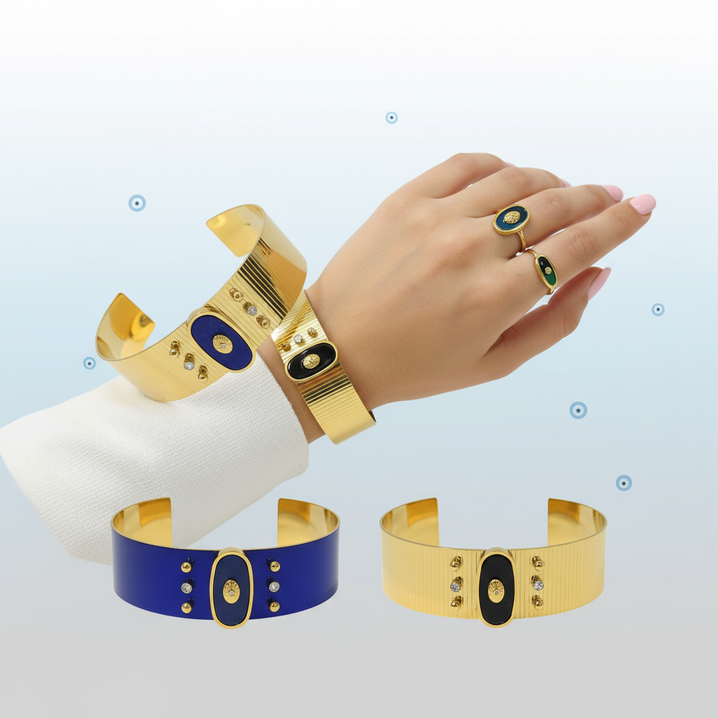 Banner Pulseira Rígida Aço Textura Olho Protetor