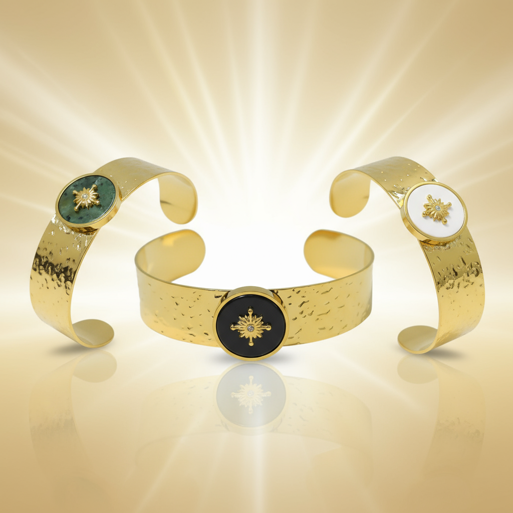 Banner Pulseira Rígida Aço Textura Sol Radiante