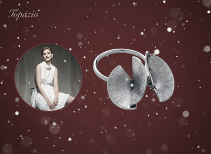 Banner Topázio - Anel Pétala Dupla Prateado Acetinado