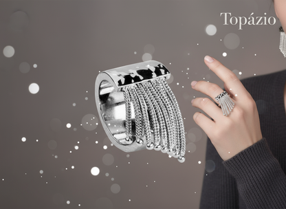 Banner Topázio - Anel Prata Feminino com Franjas