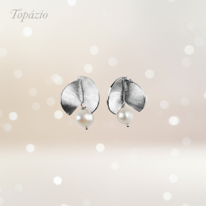 Banner Topázio - Brincos de Prata com Pérola Folha Elegante