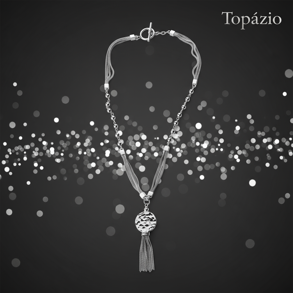 Banner Topázio - Colar Círculo Feminino Prateado Elegante