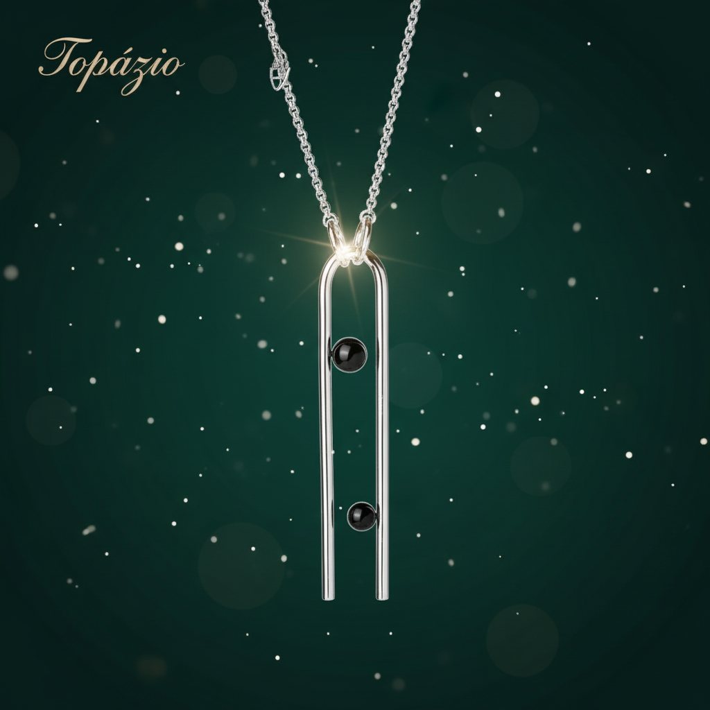 Banner Topázio - Colar Clip Feminino Prata com Ônix