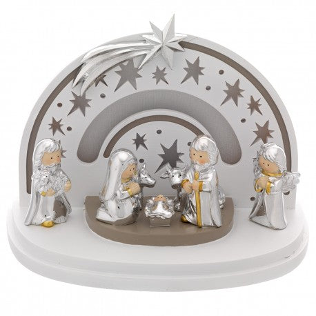 Cabana Presépio Grande com LED e 7 Figuras | Prata Bilaminada 925 | Natal Luxo