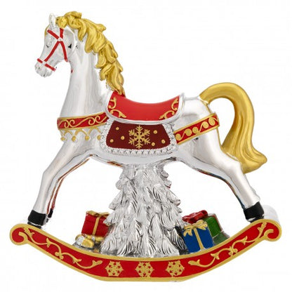 Cavalo Natalício Grande 25x25cm com Carrilhão Musical | Prata Bilaminada 925 | Natal Luxo