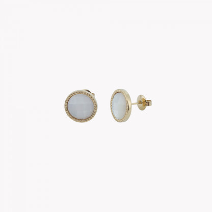 Round steel earrings natural stone 