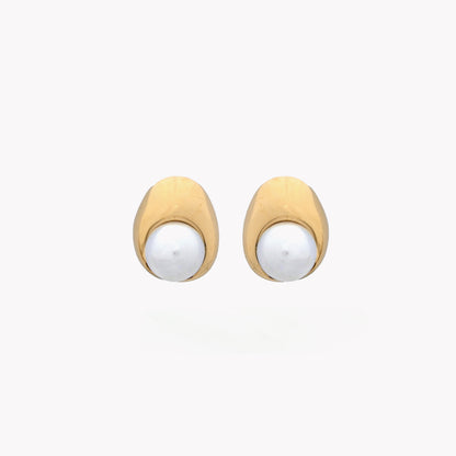 Pearl oval steel earrings 