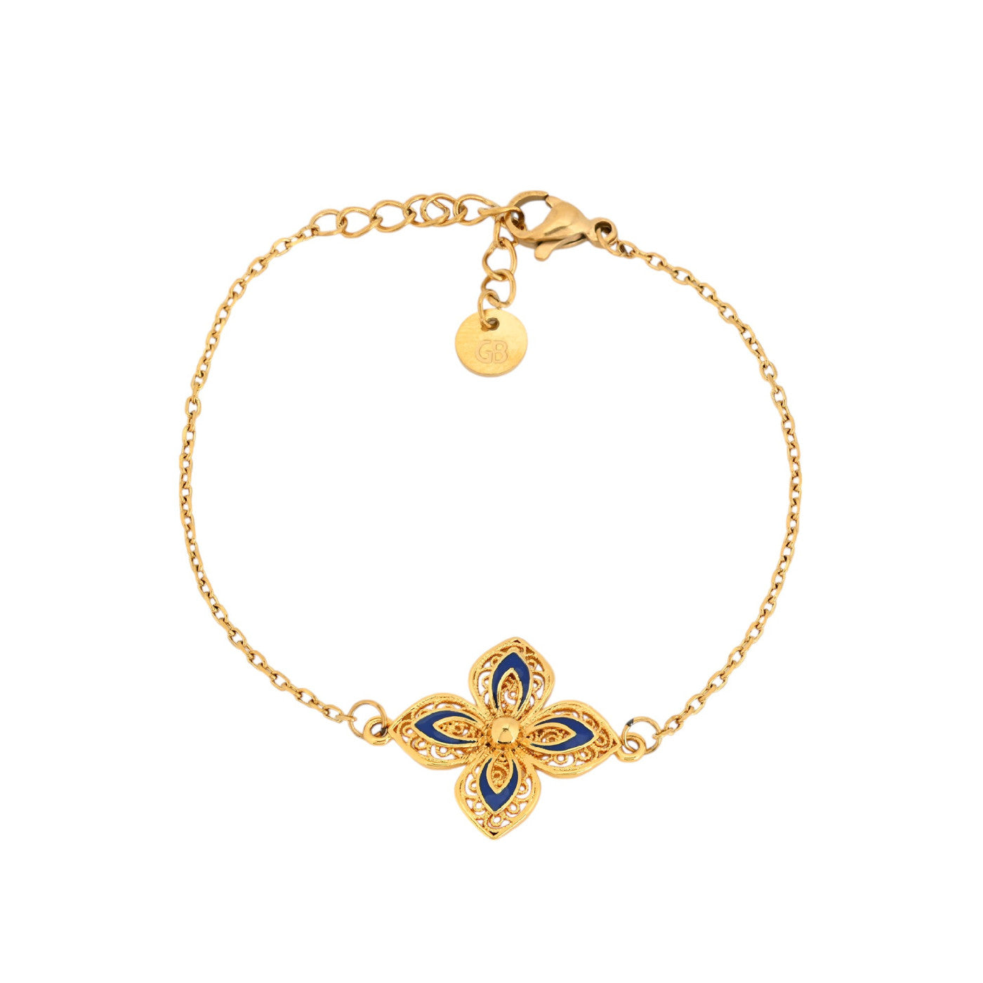 Pulseira Alma Flor Azul | Liga Metais Reciclados Banho Ouro | Alma de Portugal