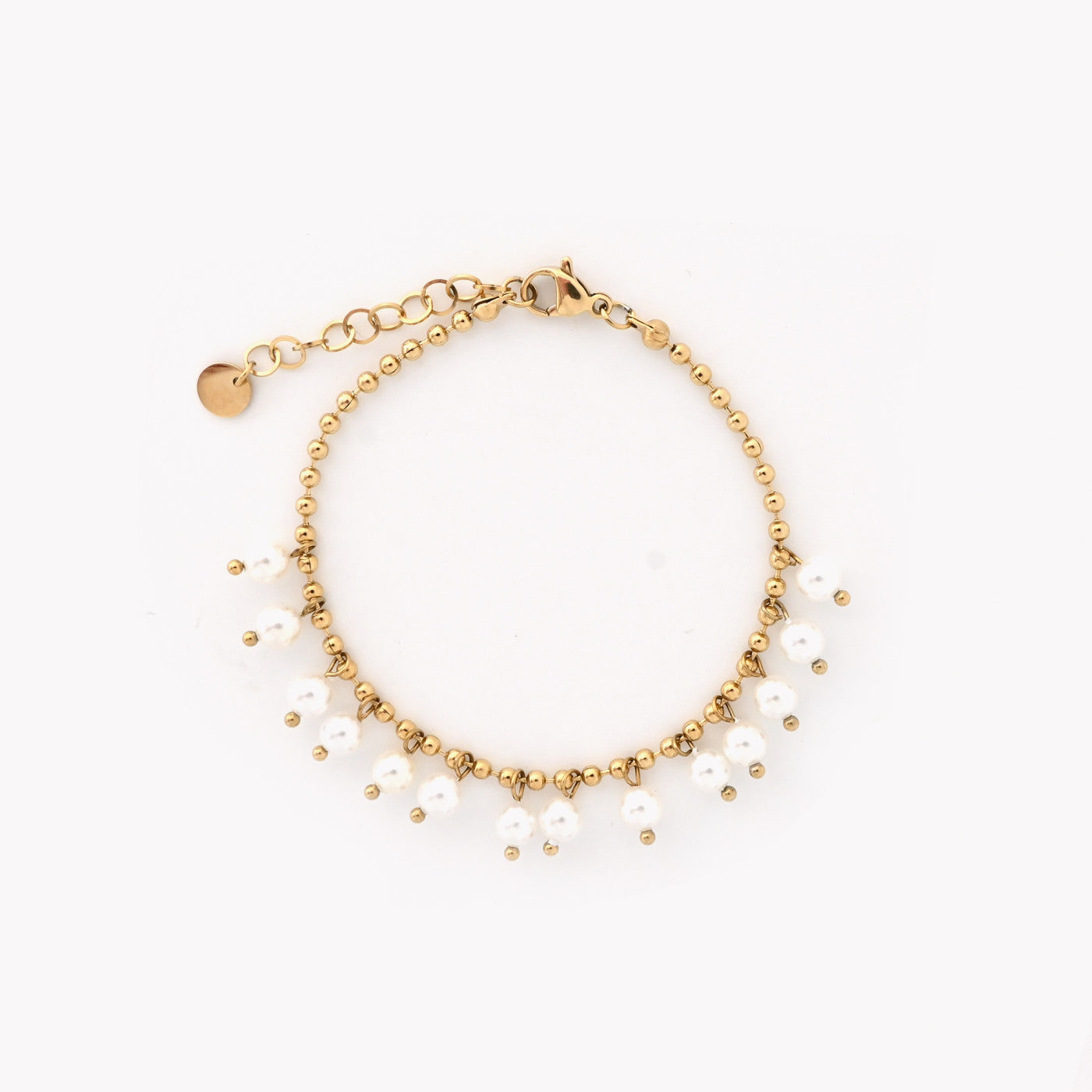 Steel bracelet with pearl pendants 