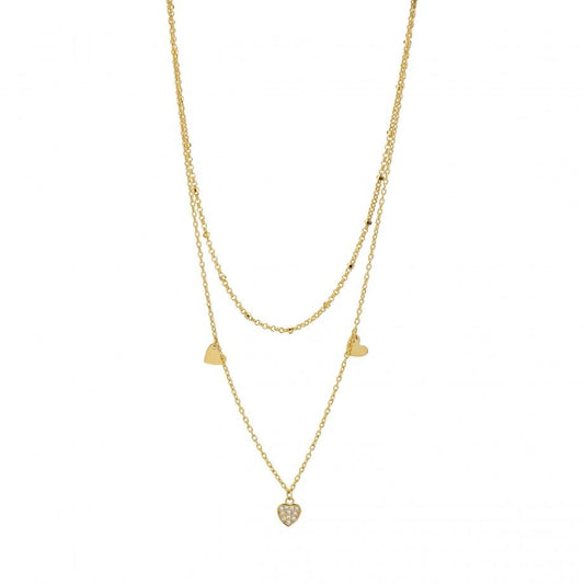 Colar Duplo Corações - Dourado Carmo Joalheiros