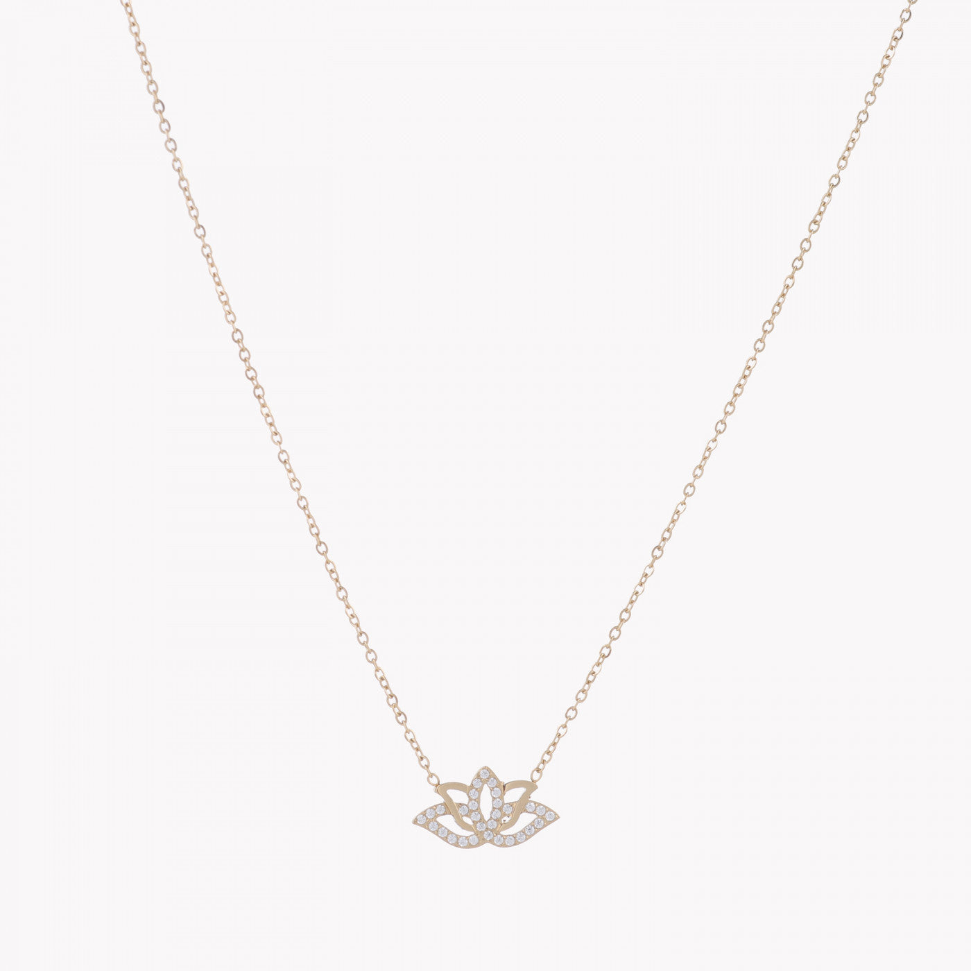 Steel and zirconia lotus flower necklace 