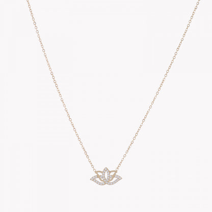 Steel and zirconia lotus flower necklace 