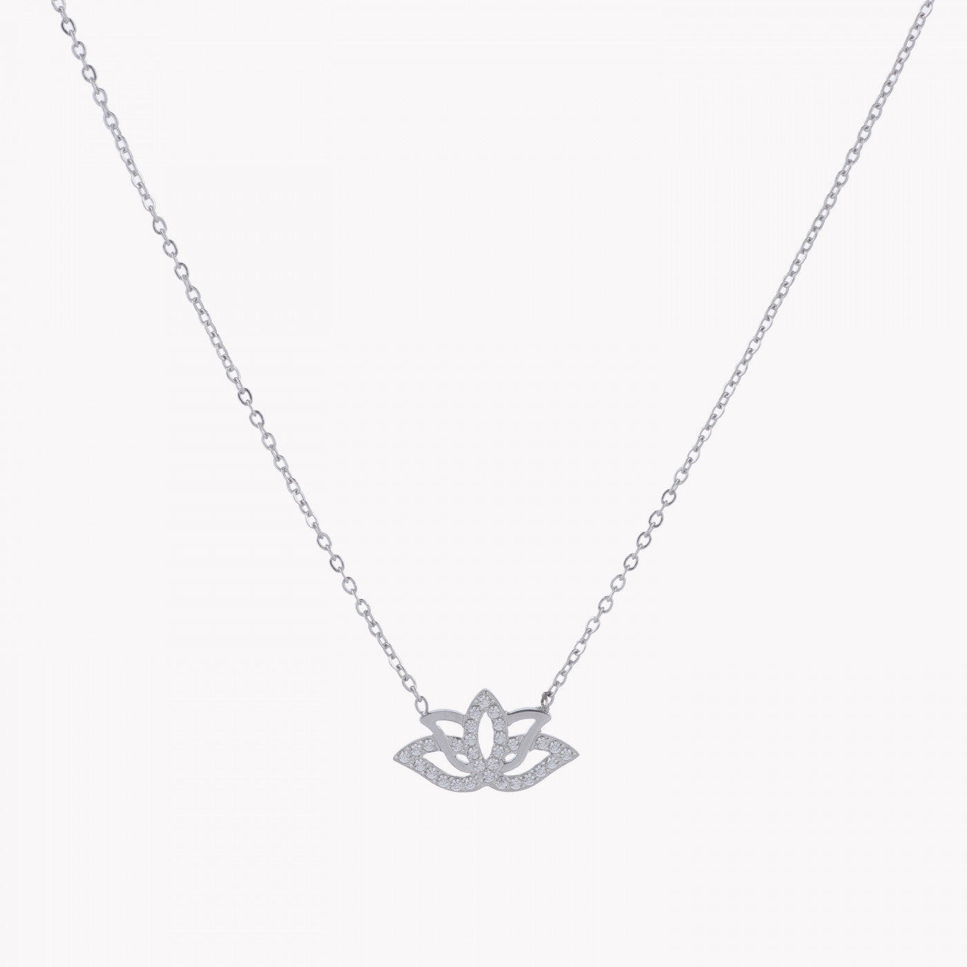Steel and zirconia lotus flower necklace 