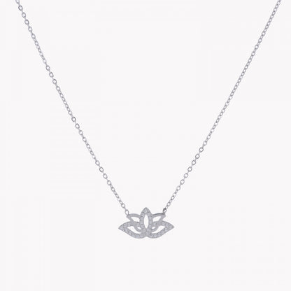 Steel and zirconia lotus flower necklace 