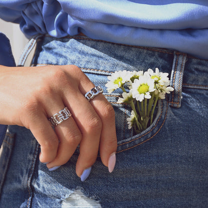 Anel ajustável aço largo - Terra de Estrelas