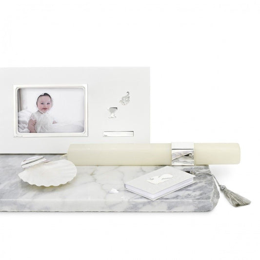 Conjunto de batismo Topázio 1874 com vela concha de batismo prata topázio moldura e livrinho