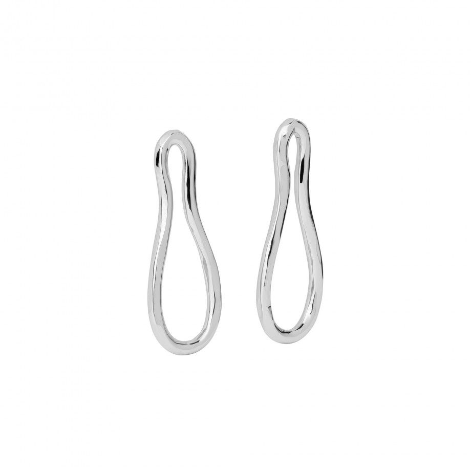 brincos femininos modernos em prata polida formato gota vazada da Carmo Joalheiros design minimalista