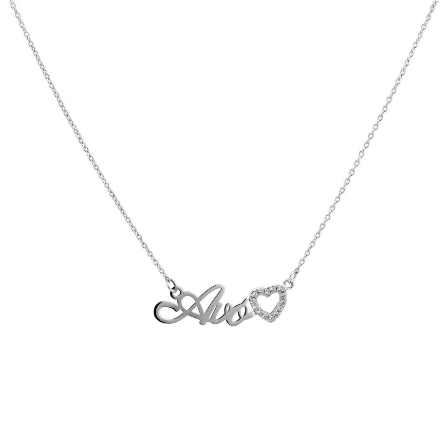 colar avó prata Topázio 1874 com pendente Avó em escrita cursiva e coração cravejado com zircónias