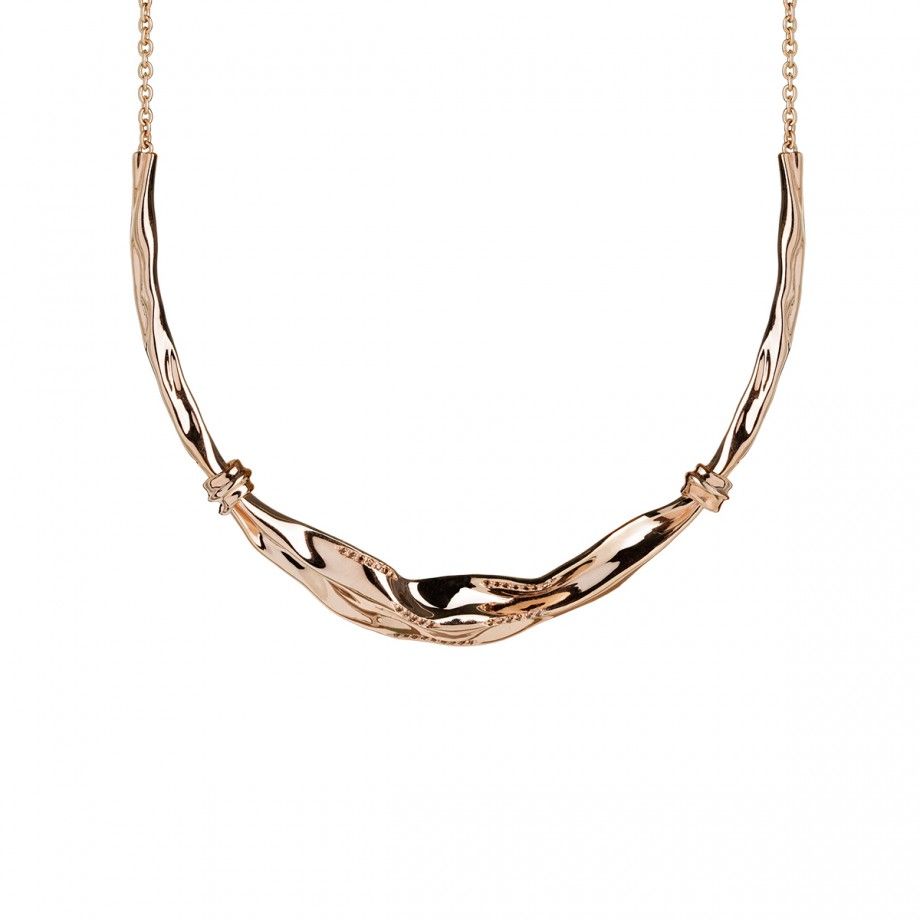 colar tissu feminino Carmo Joalheiros colar de metal banho rose design torcido ondulado acabamento polido