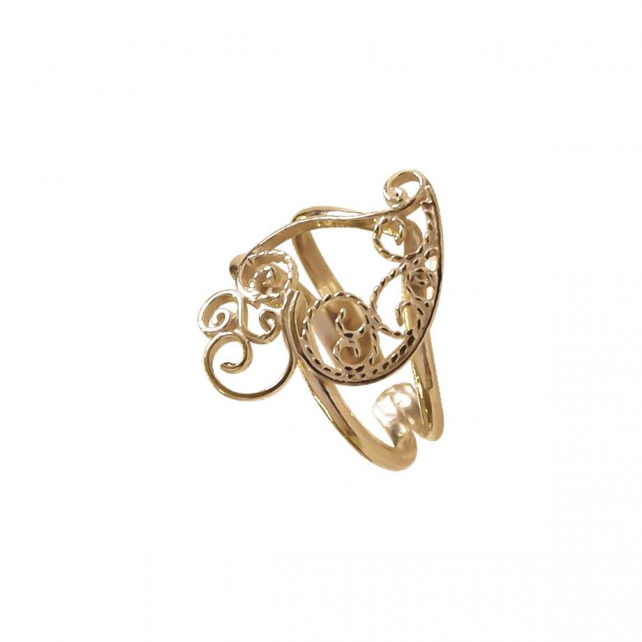 Anel coração de ouro ajustável Topázio 1874 em filigrana delicada com design vintage e acabamento polido
