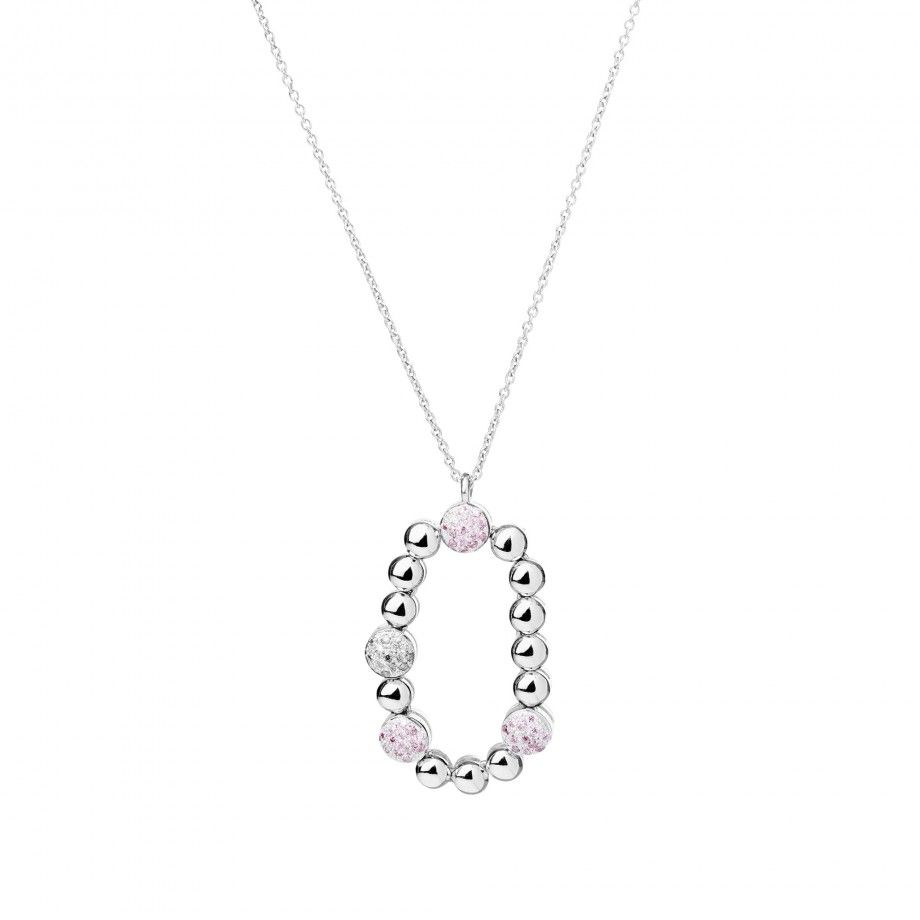 Colar dot feminino Topázio 1874 colar em prata com pendente oval de contas e pedras rosa e cristal